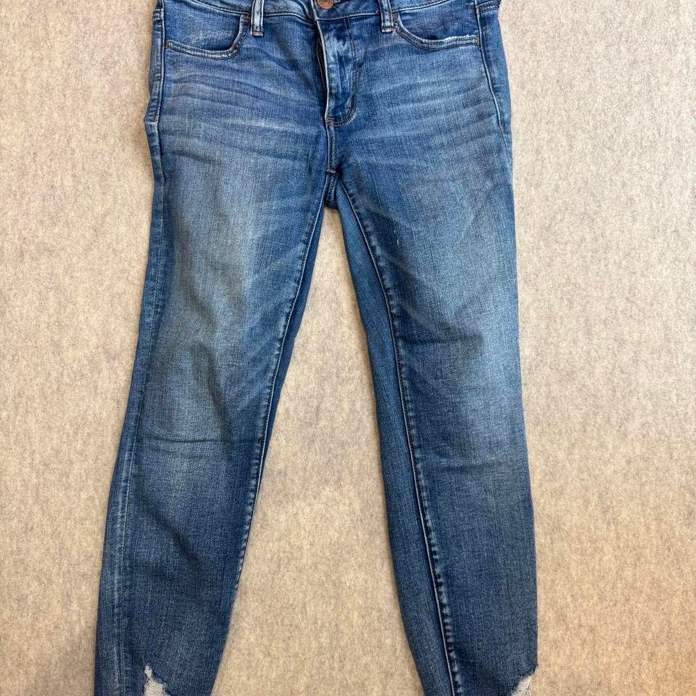 American Eagle Ne(x)t Level Stretch Skinny Jeans Distressed Step Hem Blue Size 8